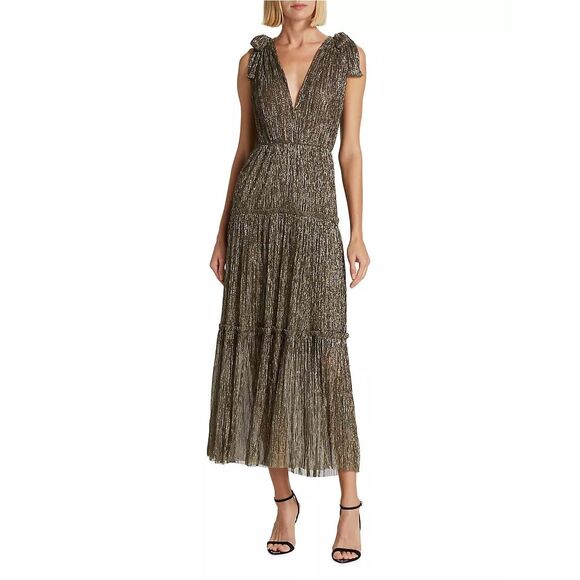 NWT SABINA MUSÁYEV Helena Metallic Tiered Maxi Dress Size XS $395
